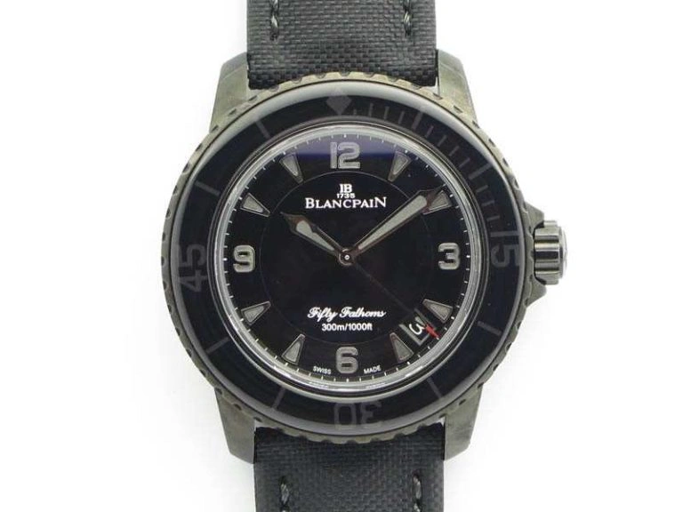 Fifty Fathoms Titanium Big Date Blue HGF Best Edition Blue Dial on Sail-canvas Strap A6918B (Free Tool And Nylon Strap)