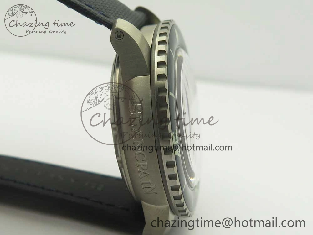 Fifty Fathoms Titanium Big Date Blue HGF Best Edition Blue Dial on Sail-canvas Strap A6918B (Free Tool And Nylon Strap)