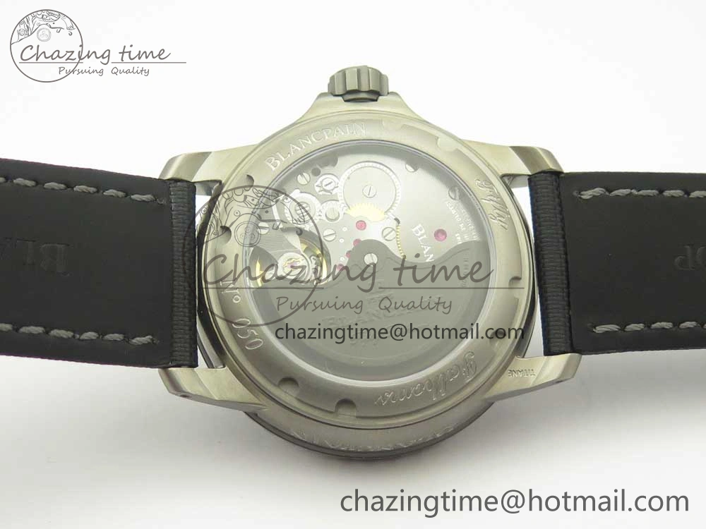 Fifty Fathoms Titanium Big Date Blue HGF Best Edition Blue Dial on Sail-canvas Strap A6918B (Free Tool And Nylon Strap)