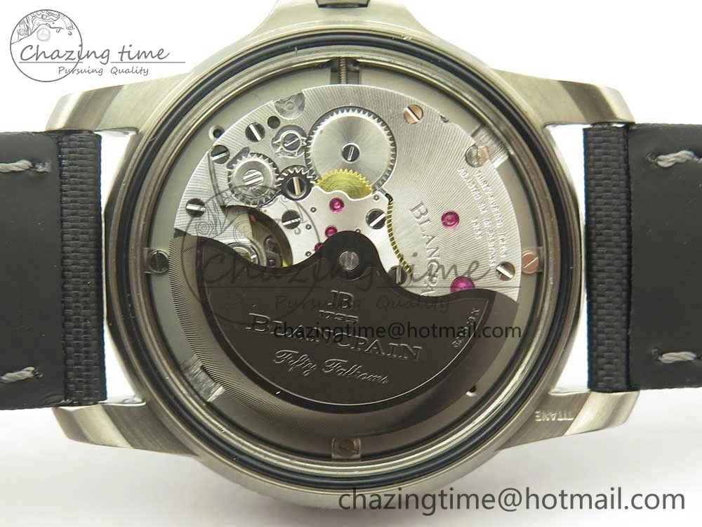Fifty Fathoms Titanium Big Date Blue HGF Best Edition Blue Dial on Sail-canvas Strap A6918B (Free Tool And Nylon Strap)