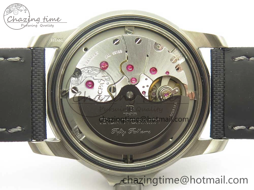 Fifty Fathoms Titanium Big Date Blue HGF Best Edition Blue Dial on Sail-canvas Strap A6918B (Free Tool And Nylon Strap)