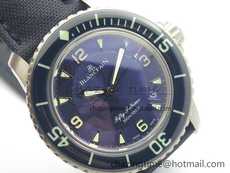 Fifty Fathoms Titanium Blue ZF 1:1 Best Edition Blue Dial On Canvas Strap A2836 (Free Tool )