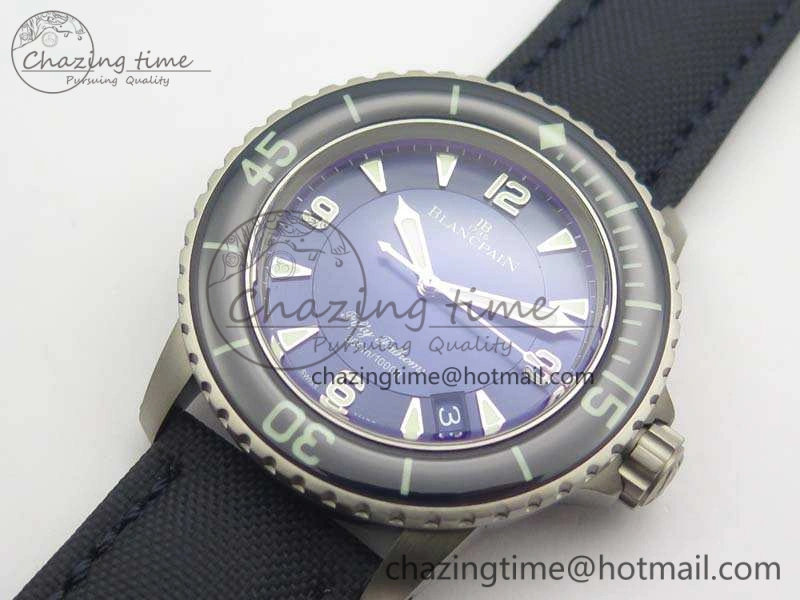 Fifty Fathoms Titanium Blue ZF 1:1 Best Edition Blue Dial On Canvas Strap A2836 (Free Tool )