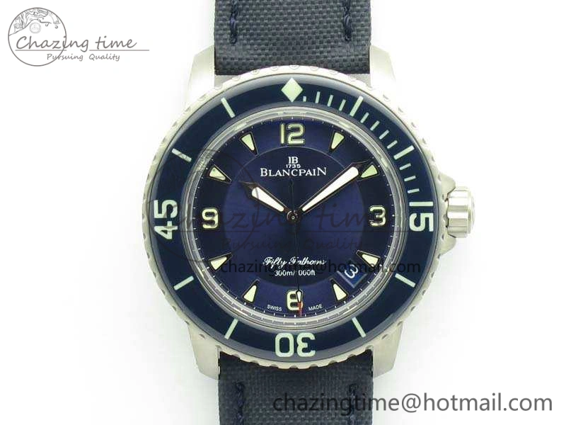 Fifty Fathoms Titanium Blue ZF 1:1 Best Edition Blue Dial On Canvas Strap A2836 (Free Tool )