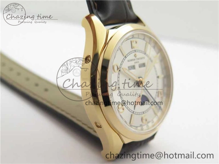 Fiftysix Complete Calendar RG 40mm ZF 1:1 Best Edition White Dial on Brown Leather Strap A2460