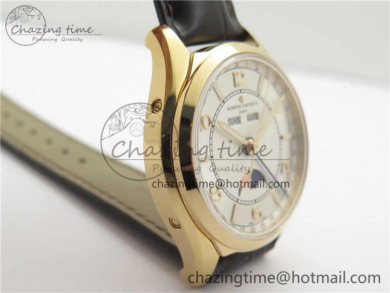 Fiftysix Complete Calendar RG 40mm ZF 1:1 Best Edition White Dial on Brown Leather Strap A2460