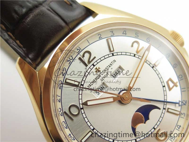 Fiftysix Complete Calendar RG 40mm ZF 1:1 Best Edition White Dial on Brown Leather Strap A2460