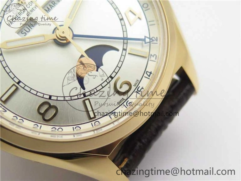 Fiftysix Complete Calendar RG 40mm ZF 1:1 Best Edition White Dial on Brown Leather Strap A2460