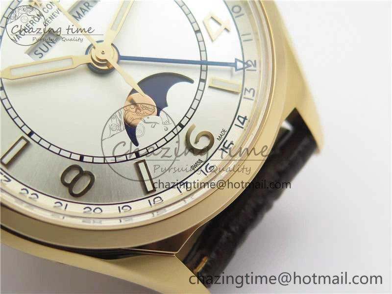 Fiftysix Complete Calendar RG 40mm ZF 1:1 Best Edition White Dial on Brown Leather Strap A2460