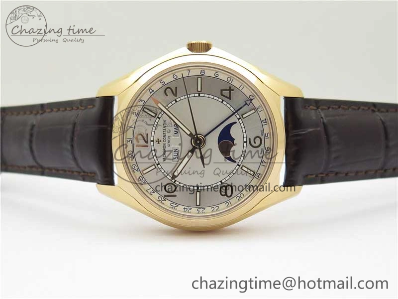 Fiftysix Complete Calendar RG 40mm ZF 1:1 Best Edition White Dial on Brown Leather Strap A2460
