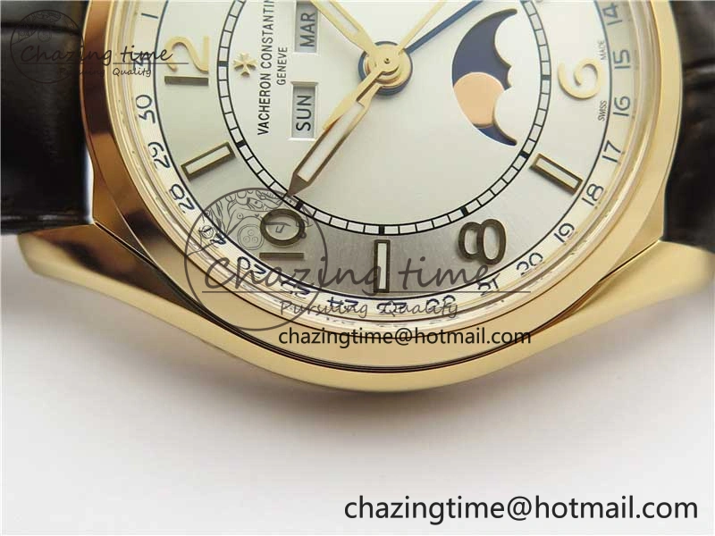 Fiftysix Complete Calendar RG 40mm ZF 1:1 Best Edition White Dial on Brown Leather Strap A2460