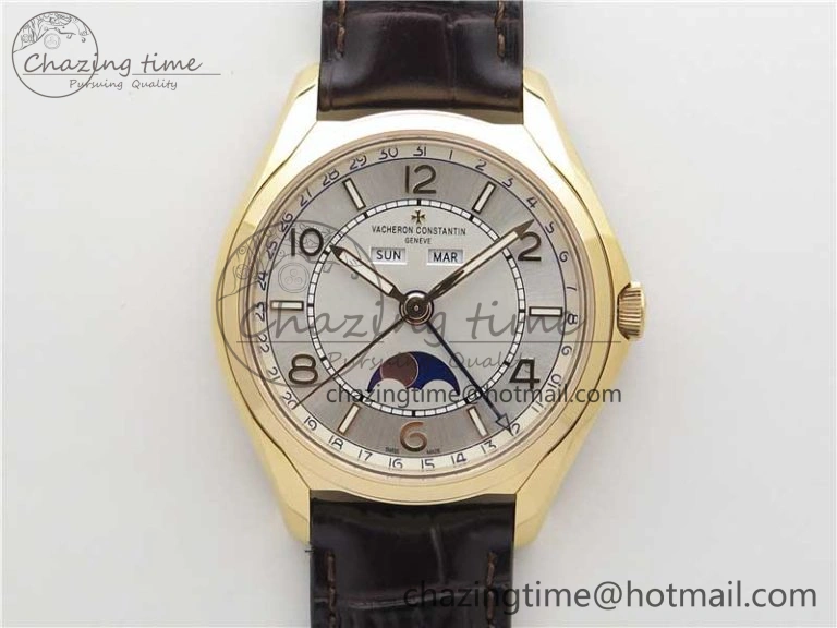 Fiftysix Complete Calendar RG 40mm ZF 1:1 Best Edition White Dial on Brown Leather Strap A2460