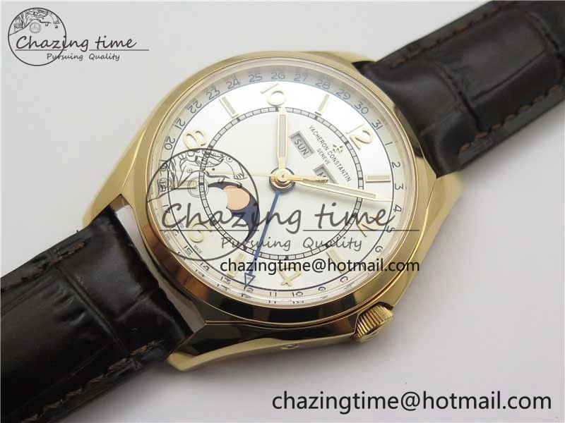 Fiftysix Complete Calendar RG 40mm ZF 1:1 Best Edition White Dial on Brown Leather Strap A2460