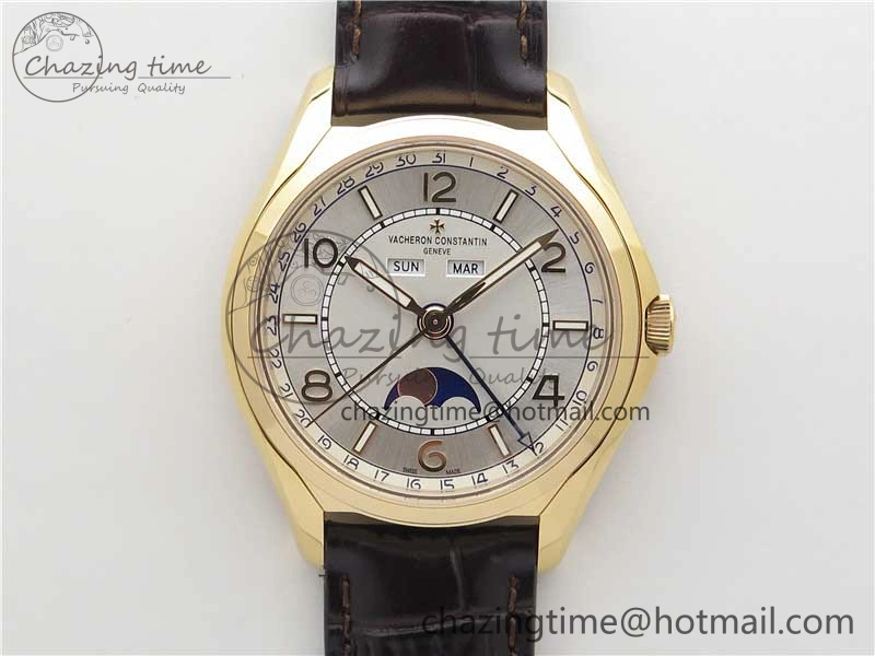 Fiftysix Complete Calendar RG 40mm ZF 1:1 Best Edition White Dial on Brown Leather Strap A2460