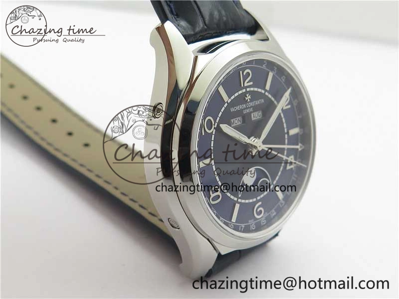 Fiftysix Complete Calendar SS 40mm ZF 1:1 Best Edition Blue Dial on Blue Leather Strap A2460