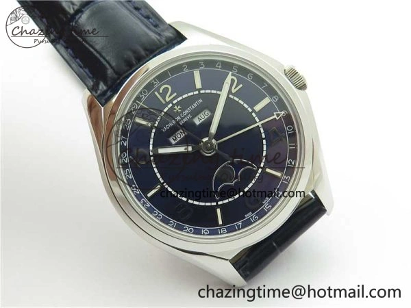 Fiftysix Complete Calendar SS 40mm ZF 1:1 Best Edition Blue Dial on Blue Leather Strap A2460