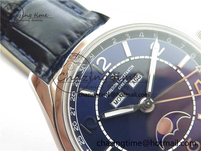 Fiftysix Complete Calendar SS 40mm ZF 1:1 Best Edition Blue Dial on Blue Leather Strap A2460