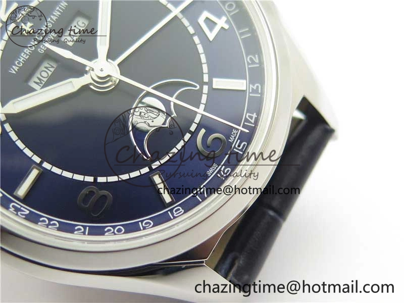 Fiftysix Complete Calendar SS 40mm ZF 1:1 Best Edition Blue Dial on Blue Leather Strap A2460