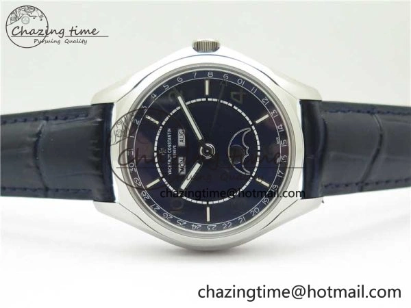 Fiftysix Complete Calendar SS 40mm ZF 1:1 Best Edition Blue Dial on Blue Leather Strap A2460