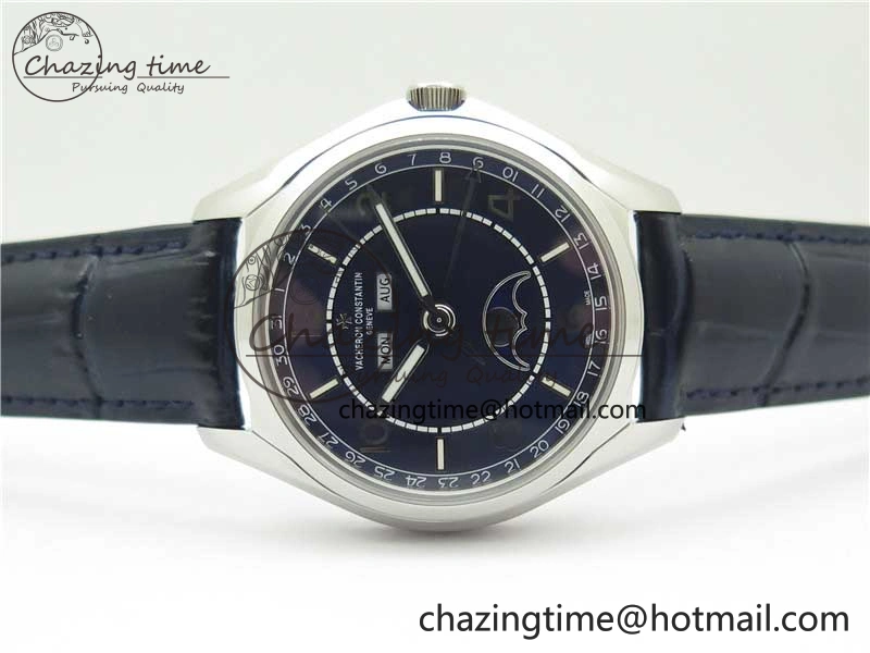 Fiftysix Complete Calendar SS 40mm ZF 1:1 Best Edition Blue Dial on Blue Leather Strap A2460