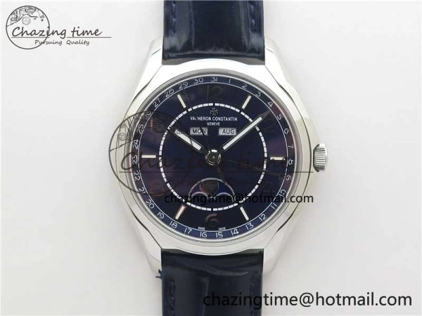 Fiftysix Complete Calendar SS 40mm ZF 1:1 Best Edition Blue Dial on Blue Leather Strap A2460