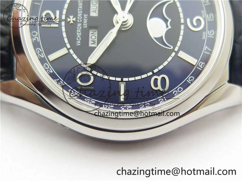 Fiftysix Complete Calendar SS 40mm ZF 1:1 Best Edition Blue Dial on Blue Leather Strap A2460