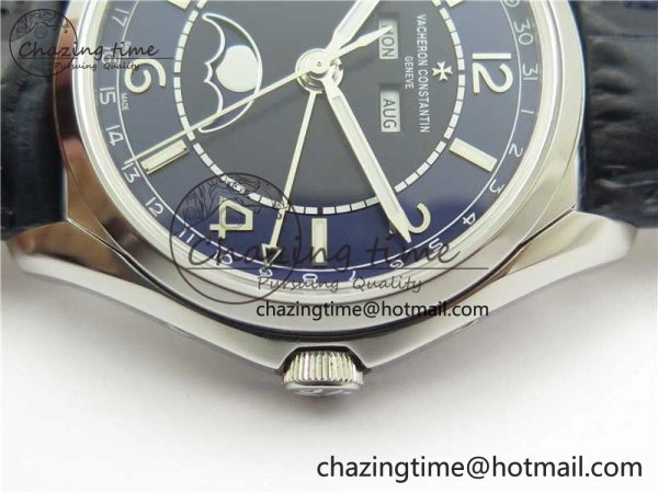 Fiftysix Complete Calendar SS 40mm ZF 1:1 Best Edition Blue Dial on Blue Leather Strap A2460