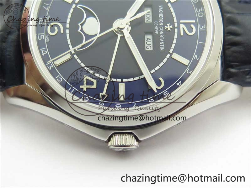 Fiftysix Complete Calendar SS 40mm ZF 1:1 Best Edition Blue Dial on Blue Leather Strap A2460