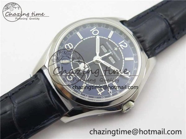 Fiftysix Complete Calendar SS 40mm ZF 1:1 Best Edition Blue Dial on Blue Leather Strap A2460
