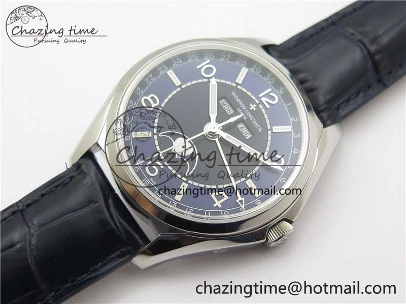 Fiftysix Complete Calendar SS 40mm ZF 1:1 Best Edition Blue Dial on Blue Leather Strap A2460