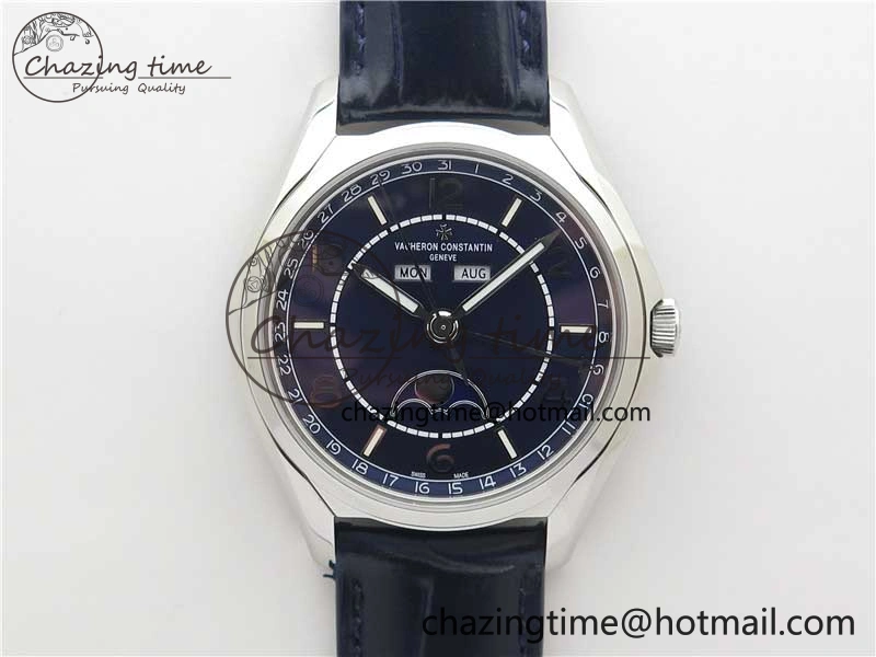 Fiftysix Complete Calendar SS 40mm ZF 1:1 Best Edition Blue Dial on Blue Leather Strap A2460