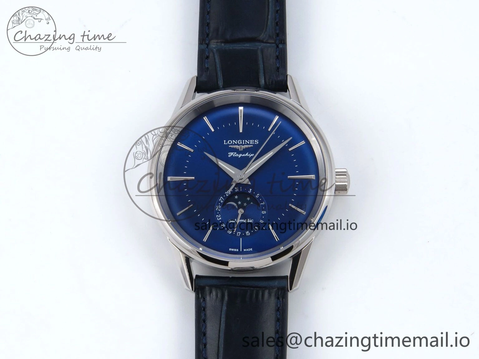Flagship Heritage Moonphase SS APSF 1:1 Best Edition Blue Dial on Blue Leather Strap A2892