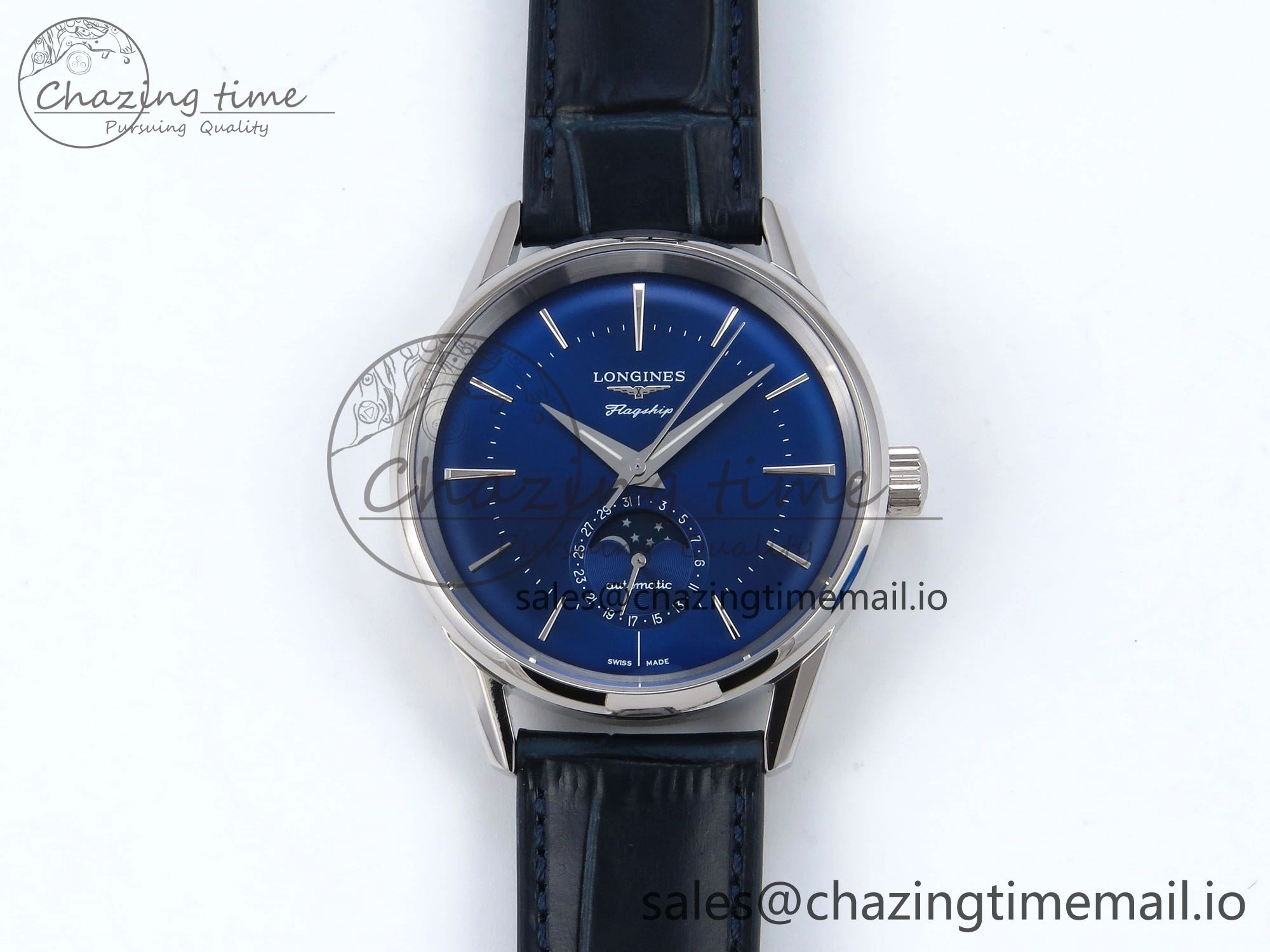 Flagship Heritage Moonphase SS APSF 1:1 Best Edition Blue Dial on Blue Leather Strap A2892