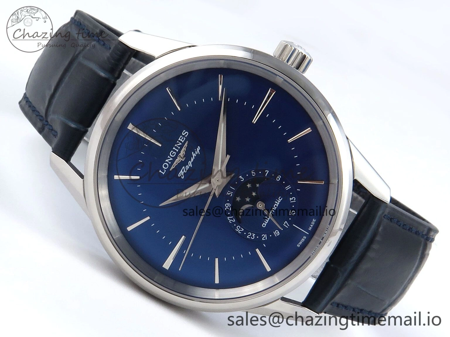 Flagship Heritage Moonphase SS APSF 1:1 Best Edition Blue Dial on Blue Leather Strap A2892