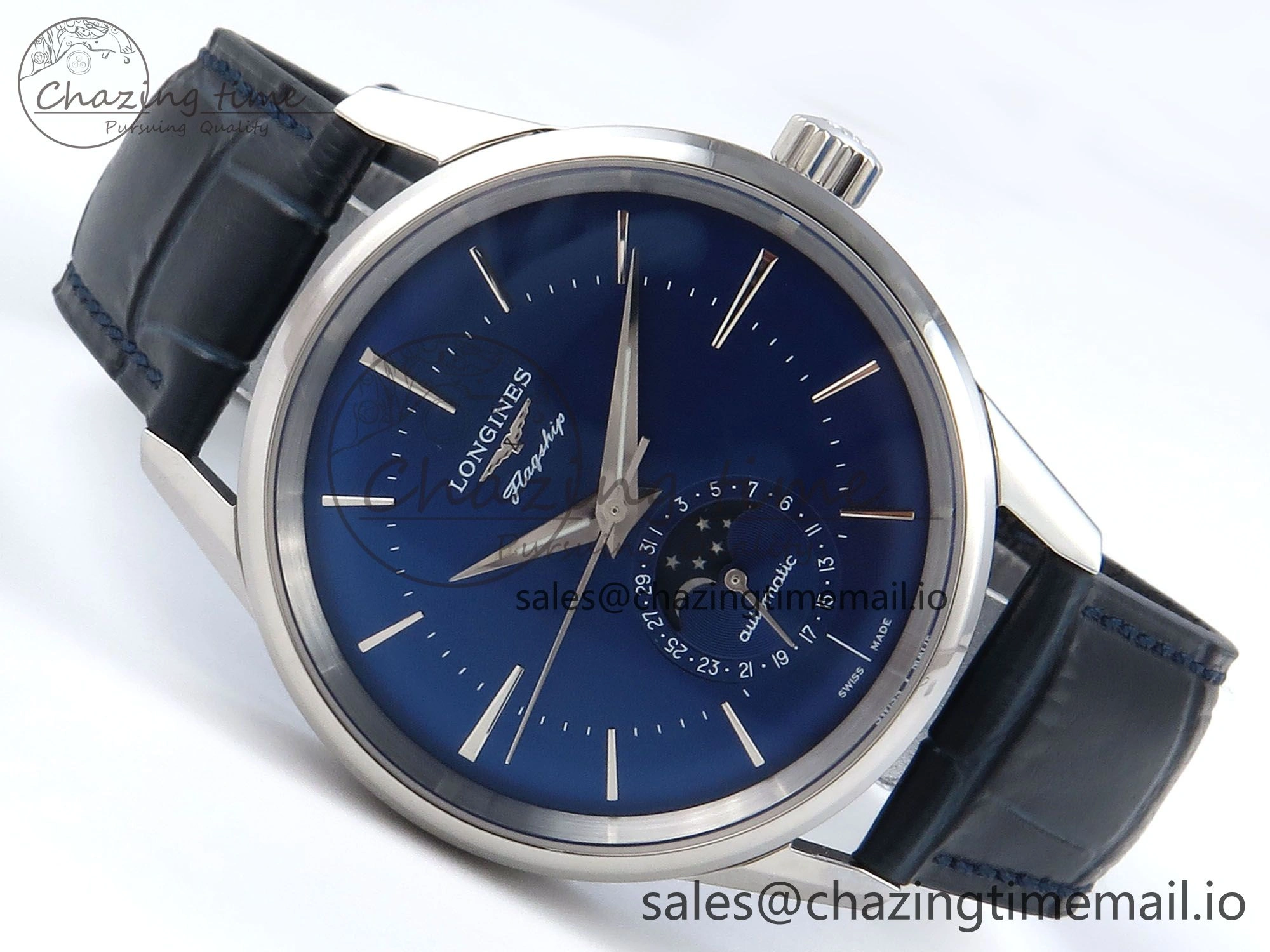 Flagship Heritage Moonphase SS APSF 1:1 Best Edition Blue Dial on Blue Leather Strap A2892