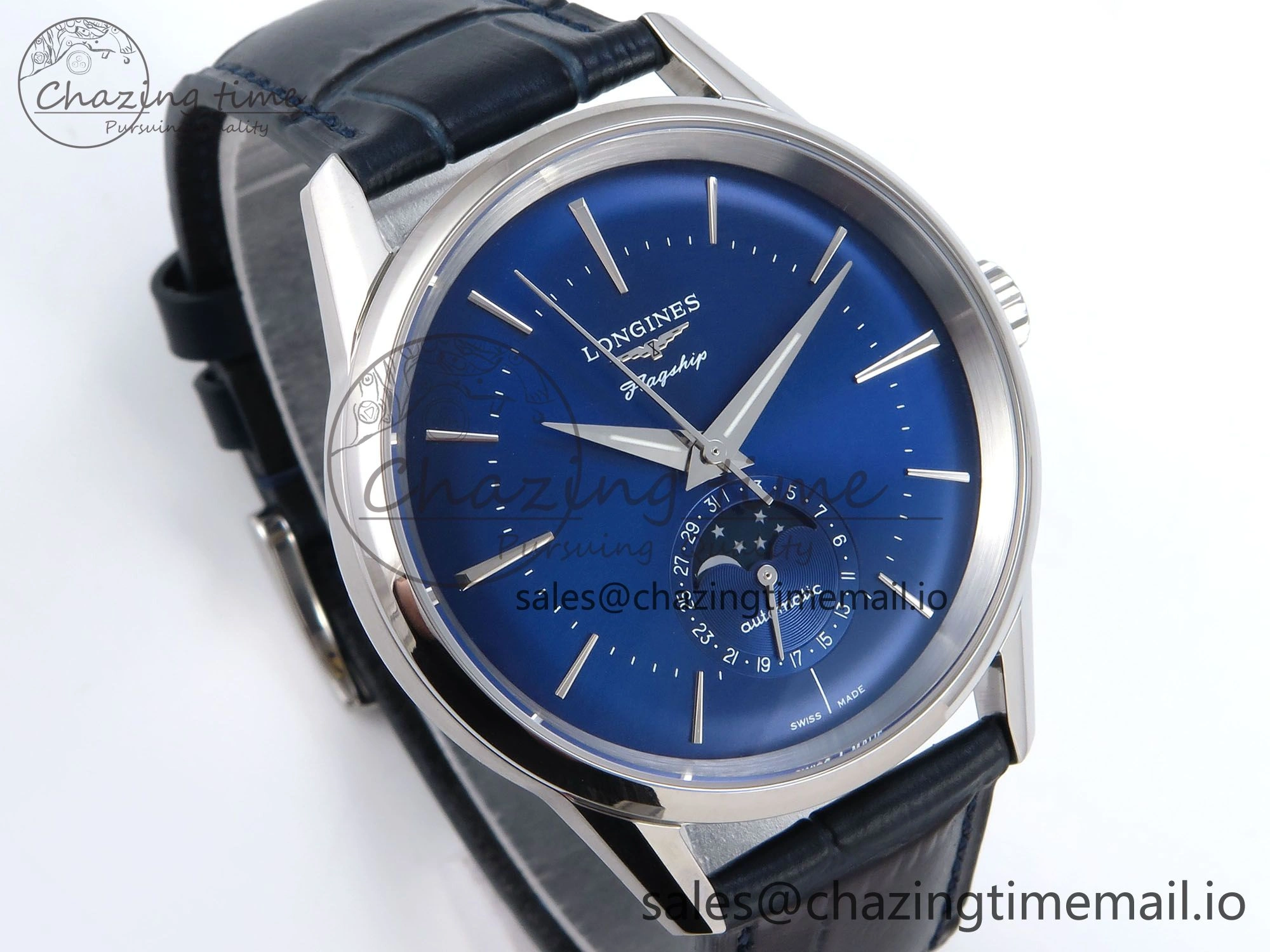 Flagship Heritage Moonphase SS APSF 1:1 Best Edition Blue Dial on Blue Leather Strap A2892