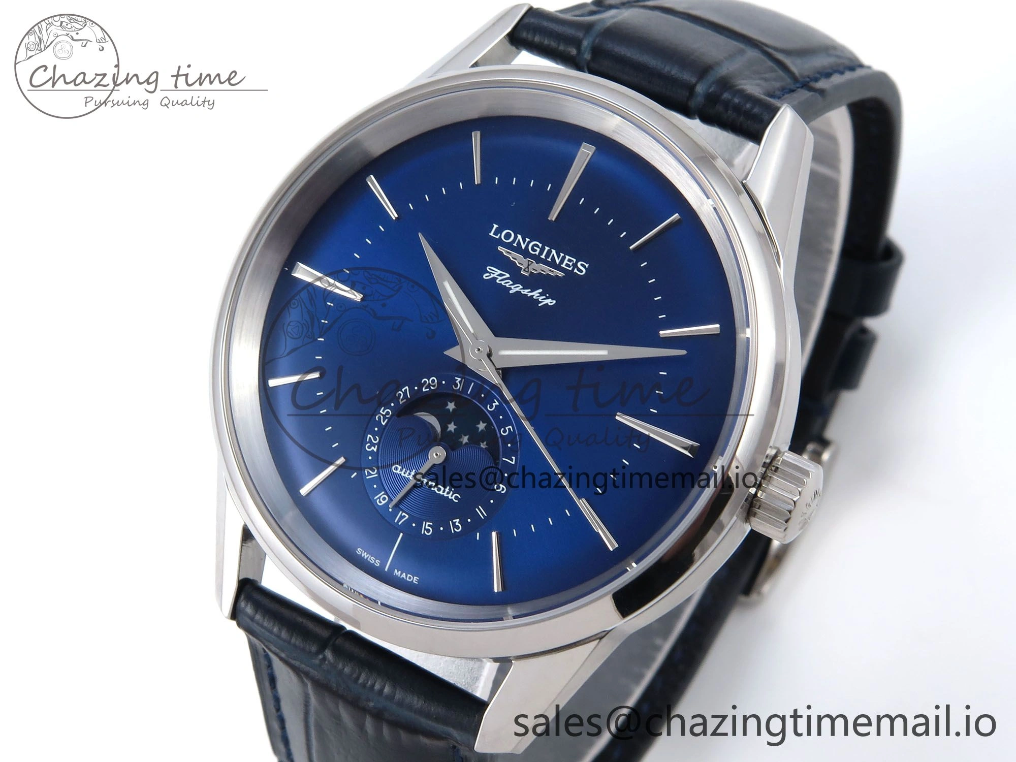 Flagship Heritage Moonphase SS APSF 1:1 Best Edition Blue Dial on Blue Leather Strap A2892