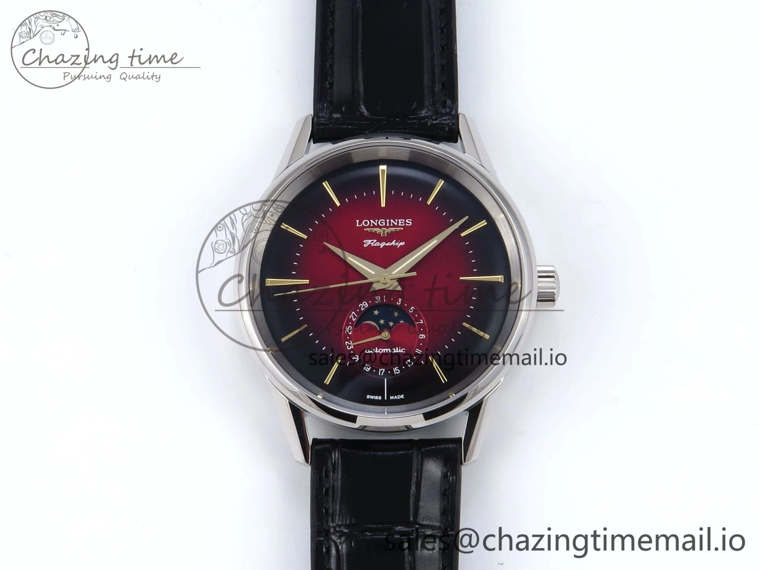 Flagship Heritage Moonphase SS APSF 1:1 Best Edition Red Dial on Black Leather Strap A2892