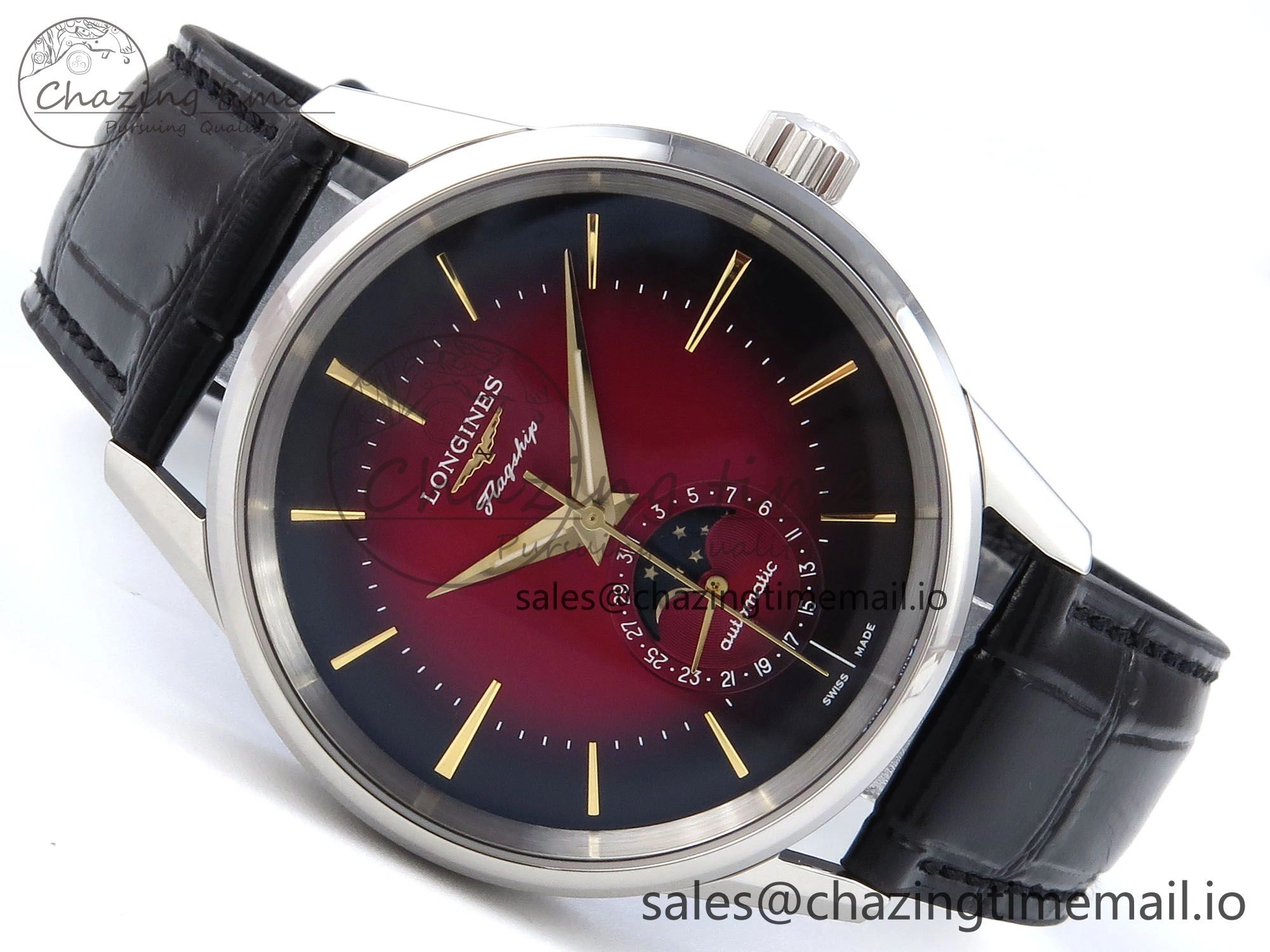 Flagship Heritage Moonphase SS APSF 1:1 Best Edition Red Dial on Black Leather Strap A2892