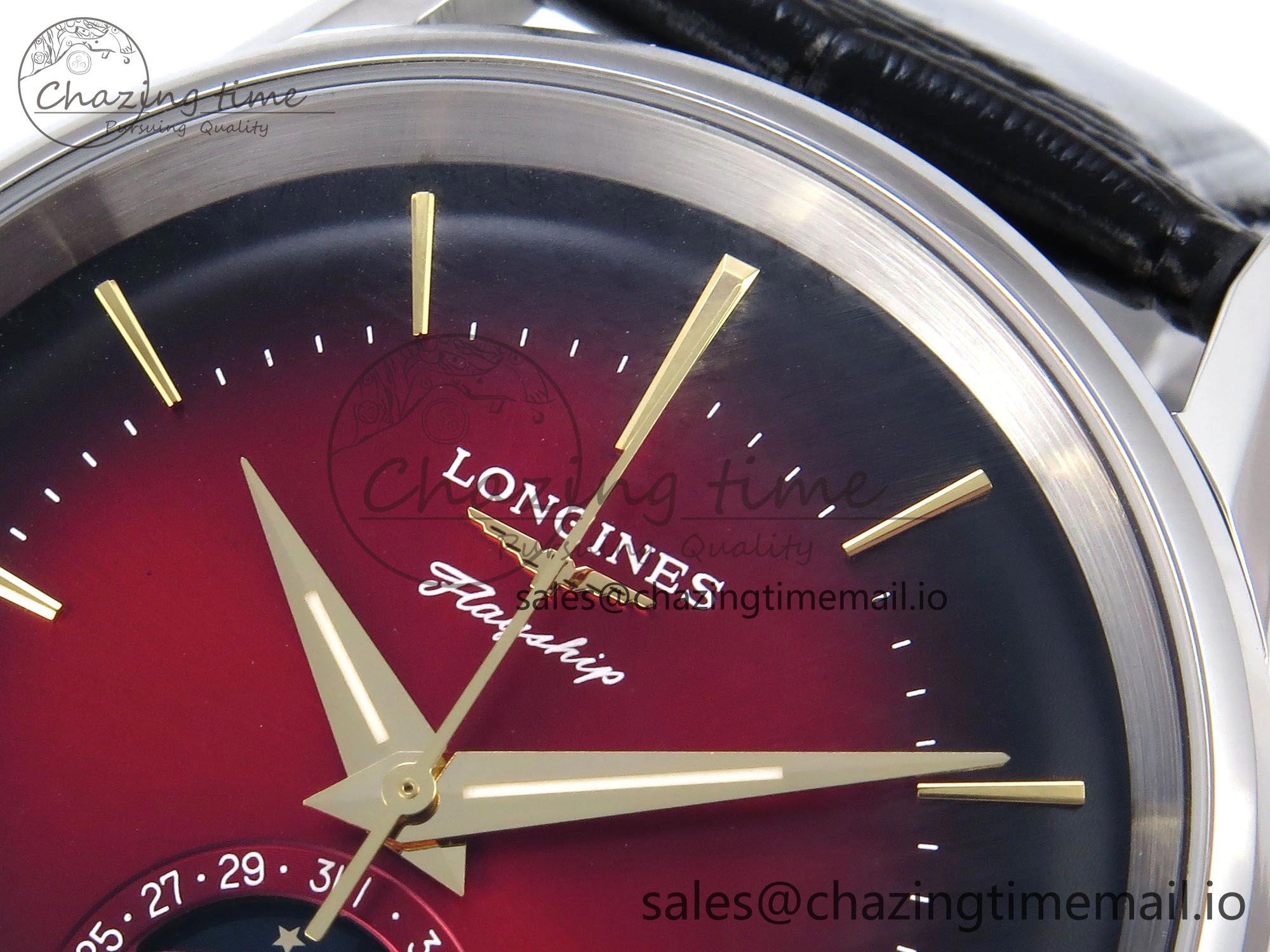 Flagship Heritage Moonphase SS APSF 1:1 Best Edition Red Dial on Black Leather Strap A2892