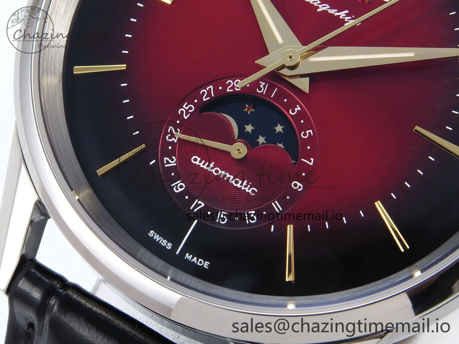 Flagship Heritage Moonphase SS APSF 1:1 Best Edition Red Dial on Black Leather Strap A2892