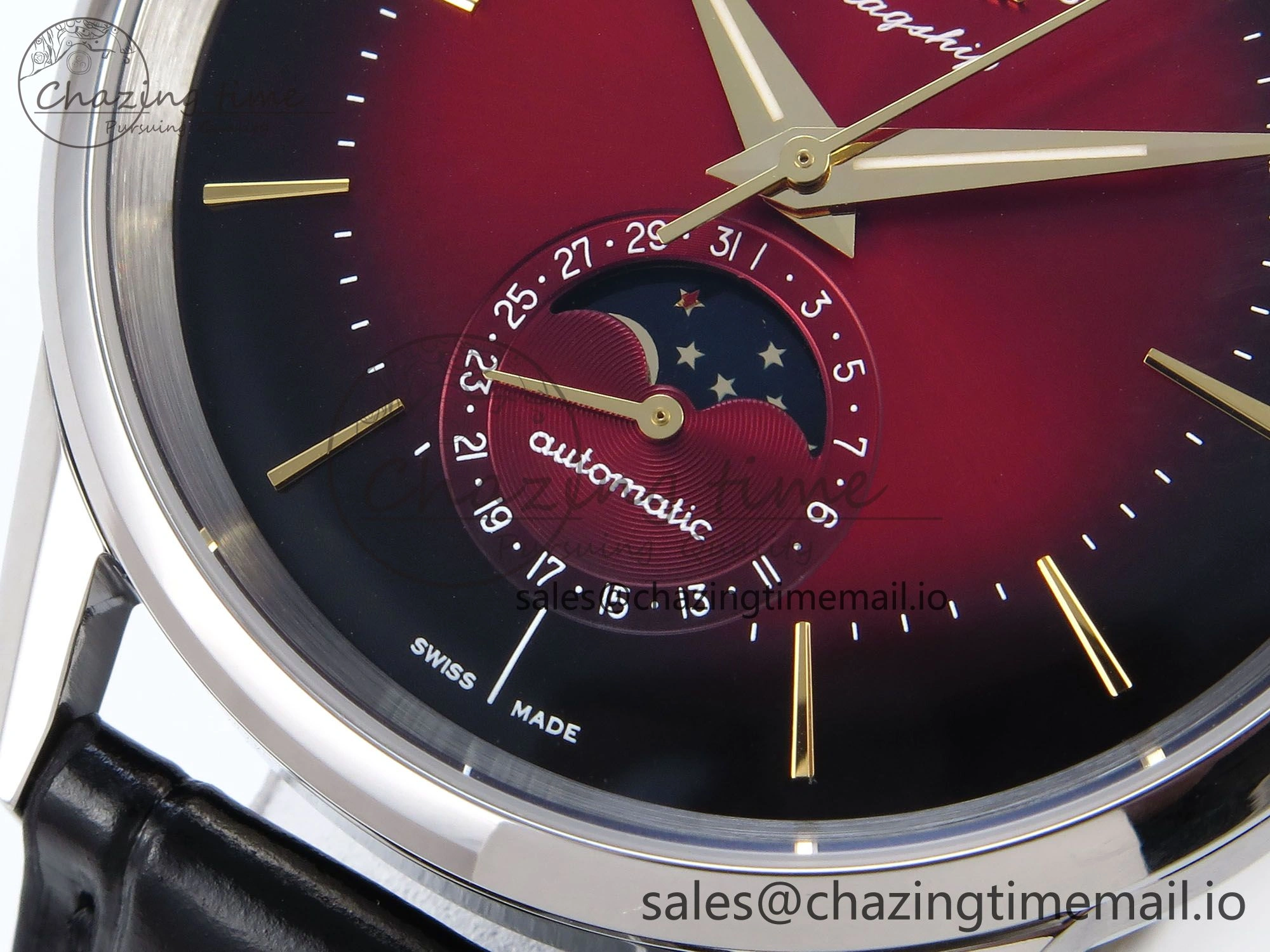 Flagship Heritage Moonphase SS APSF 1:1 Best Edition Red Dial on Black Leather Strap A2892