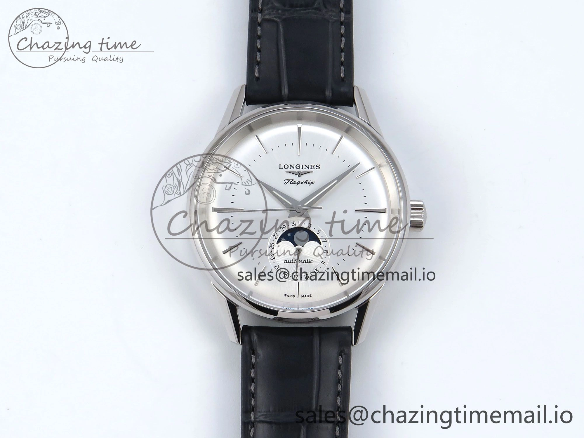 Flagship Heritage Moonphase SS APSF 1:1 Best Edition Silver SS Dial on Black Leather Strap A2892