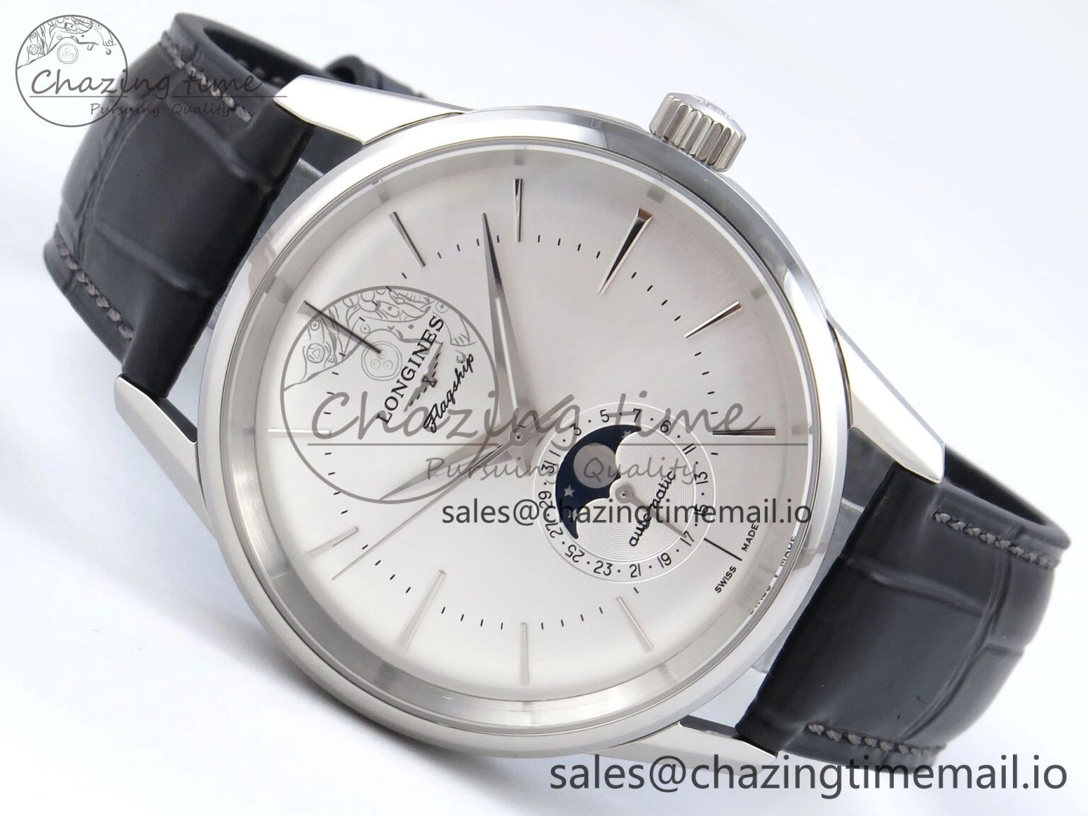Flagship Heritage Moonphase SS APSF 1:1 Best Edition Silver SS Dial on Black Leather Strap A2892