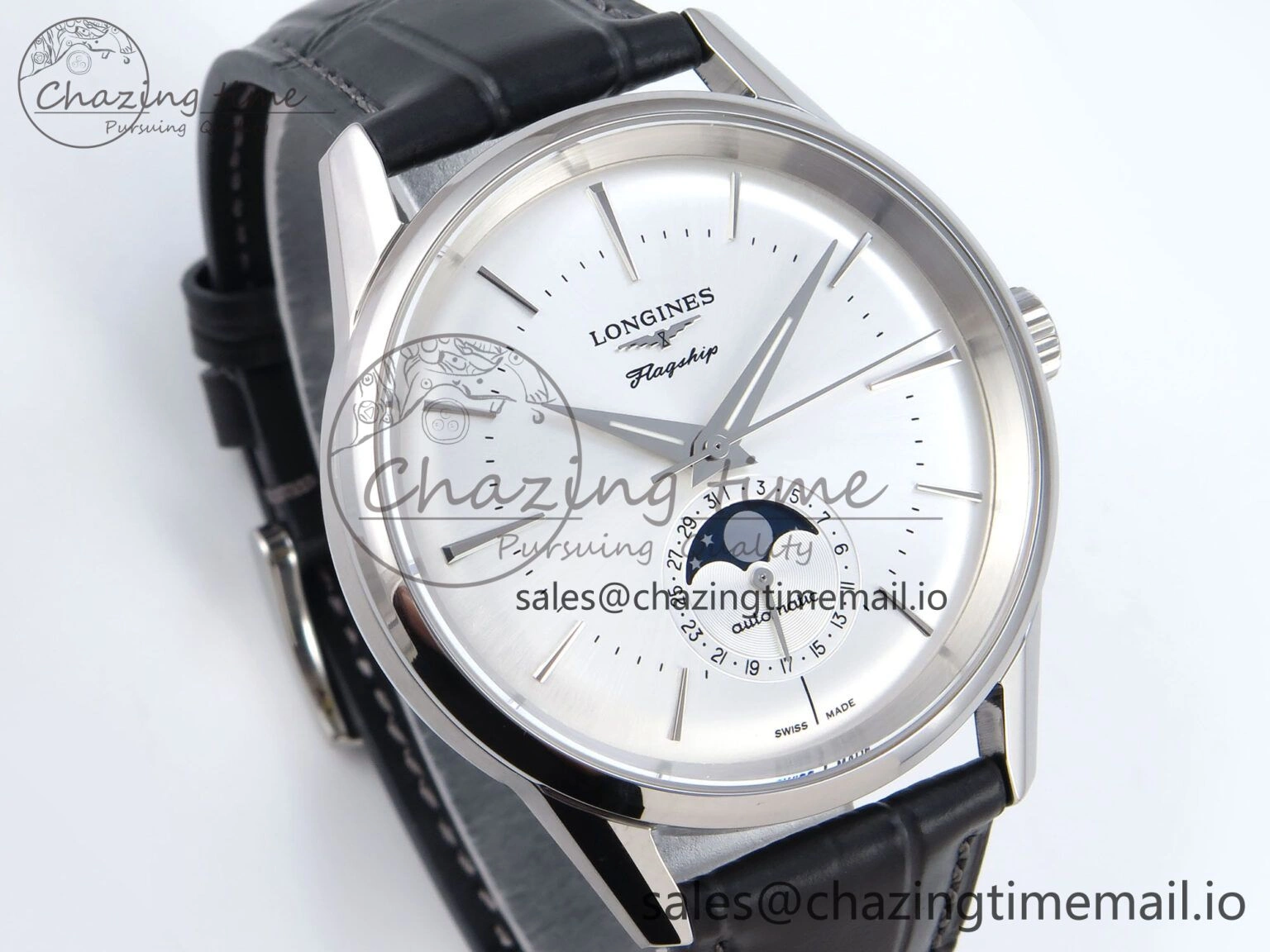 Flagship Heritage Moonphase SS APSF 1:1 Best Edition Silver SS Dial on Black Leather Strap A2892