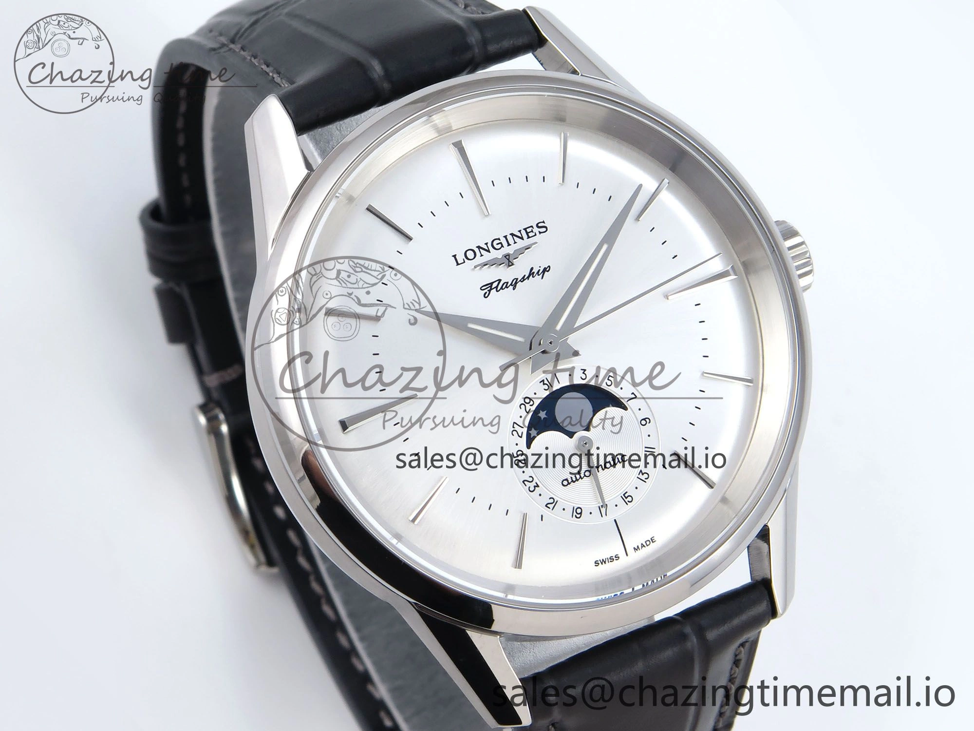 Flagship Heritage Moonphase SS APSF 1:1 Best Edition Silver SS Dial on Black Leather Strap A2892