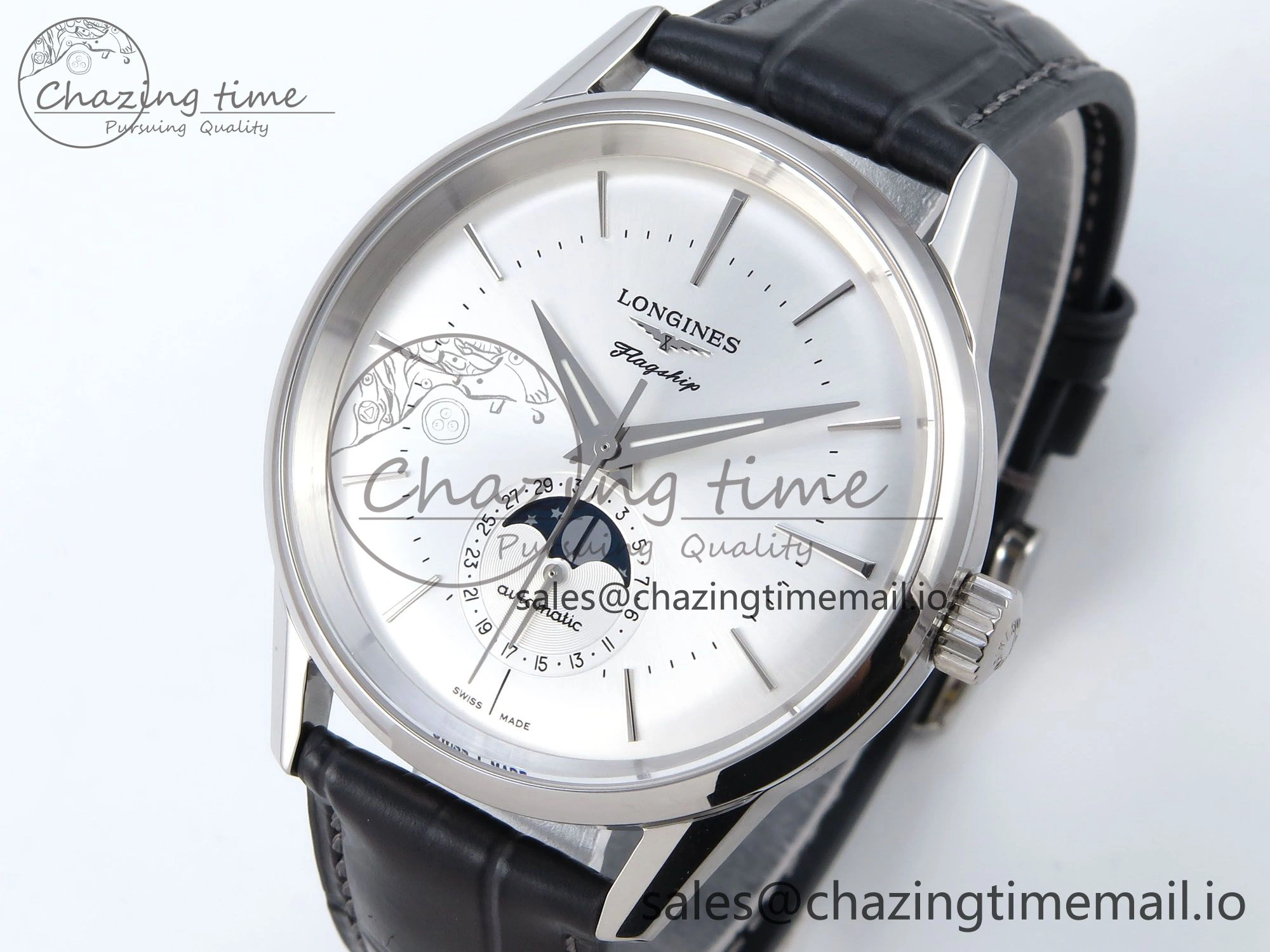 Flagship Heritage Moonphase SS APSF 1:1 Best Edition Silver SS Dial on Black Leather Strap A2892