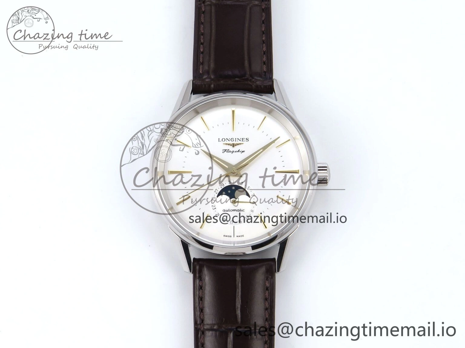 Flagship Heritage Moonphase SS APSF 1:1 Best Edition Silver YG Dial on Brown Leather Strap A2892