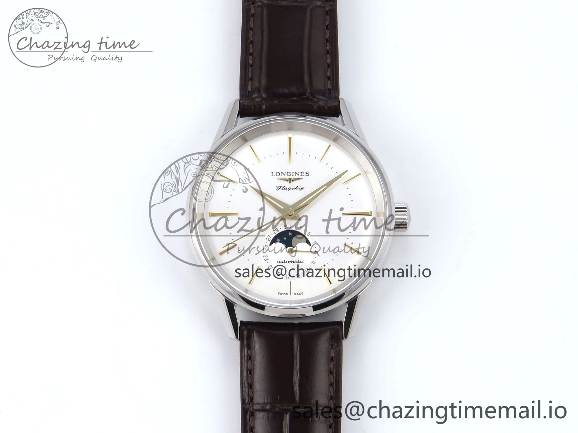 Flagship Heritage Moonphase SS APSF 1:1 Best Edition Silver YG Dial on Brown Leather Strap A2892