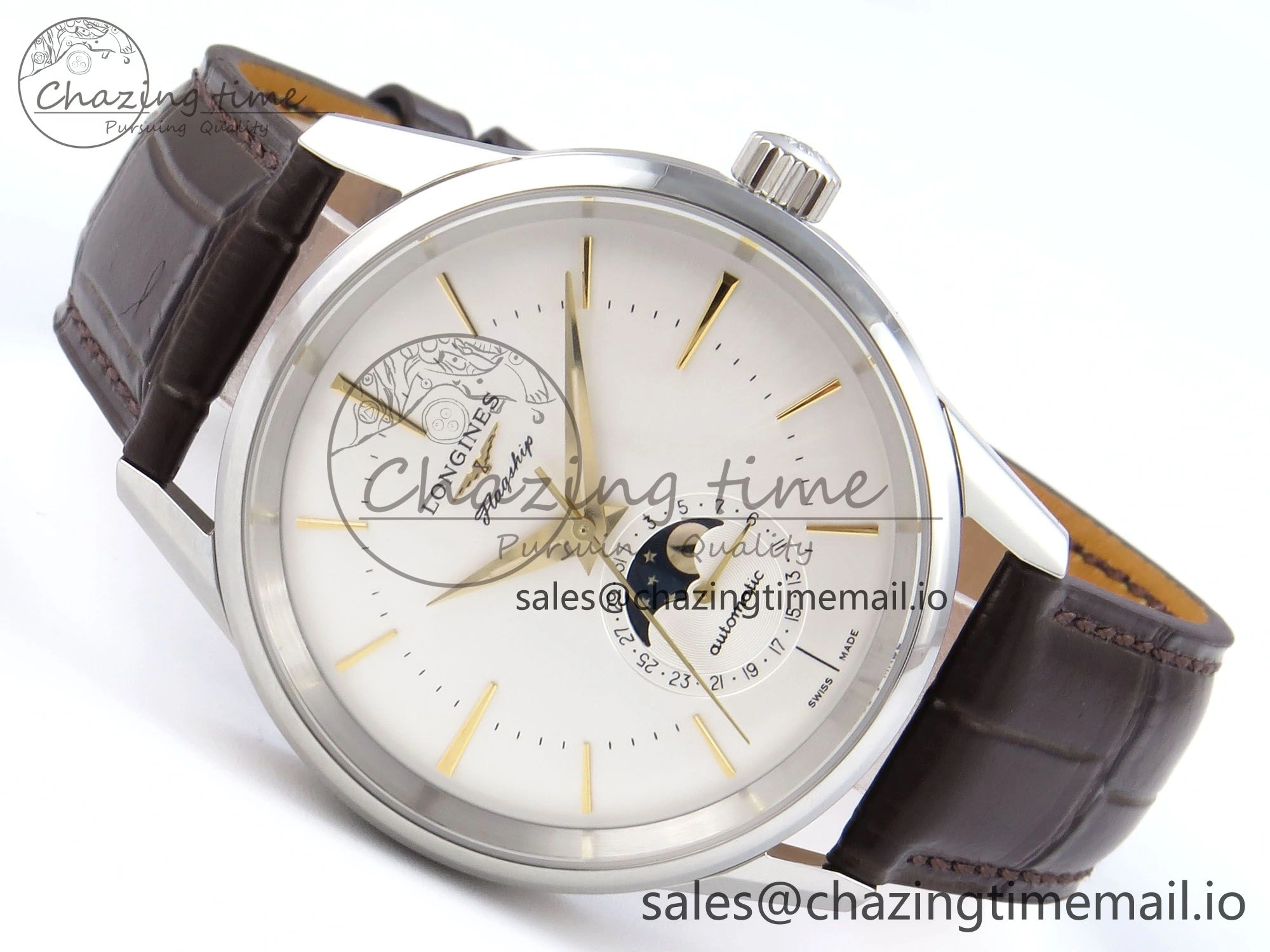 Flagship Heritage Moonphase SS APSF 1:1 Best Edition Silver YG Dial on Brown Leather Strap A2892
